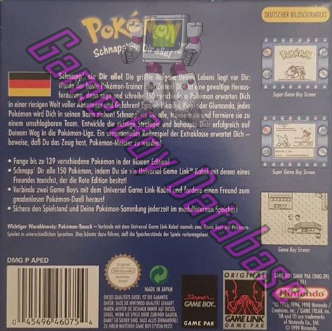 Pokemon Blaue Edition NNOE-1 Back of the box