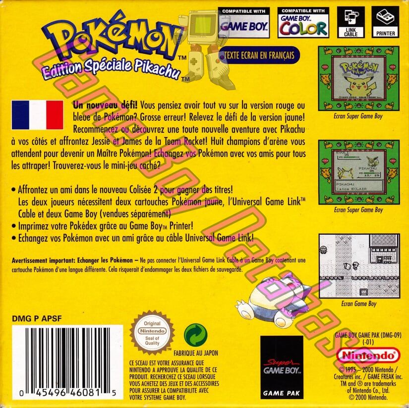 Pokemon Edition Speciale Pikachu Version Jaune NFRA Back of the box