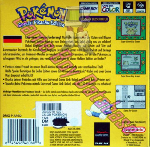 Pokemon Gelbe Edition NNOE Back of the box