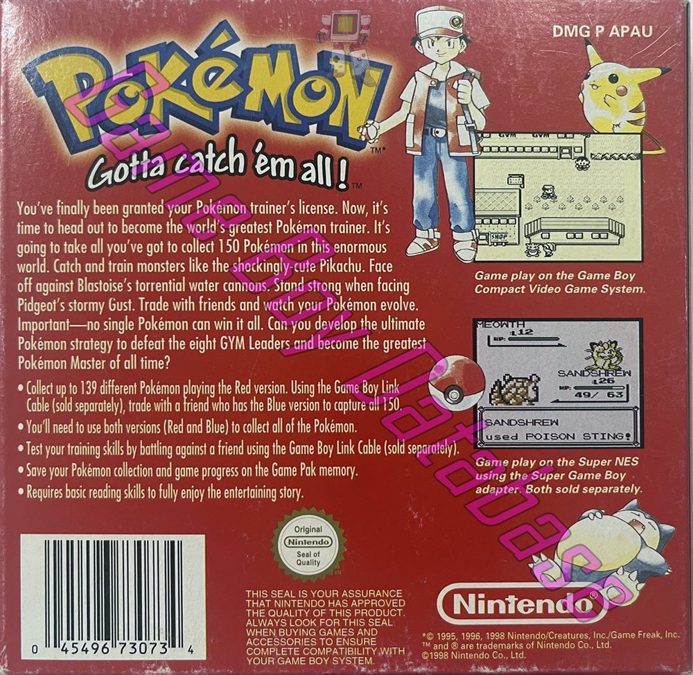 Pokemon Red Version AUS Back of the box