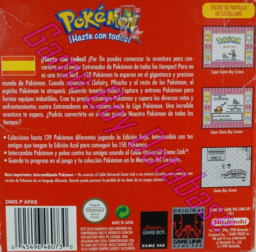 Pokemon Ediciòn Roja NESP Back of the box