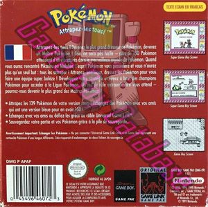 Pokemon Version Rouge NFRA Back of the box