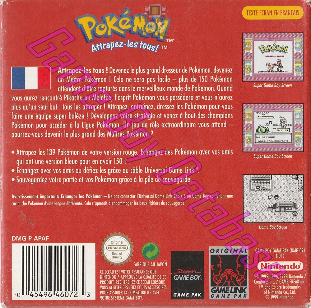 Pokemon Version Rouge NFRA-3 Back of the box