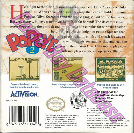 Popeye 2 USA Back of the box