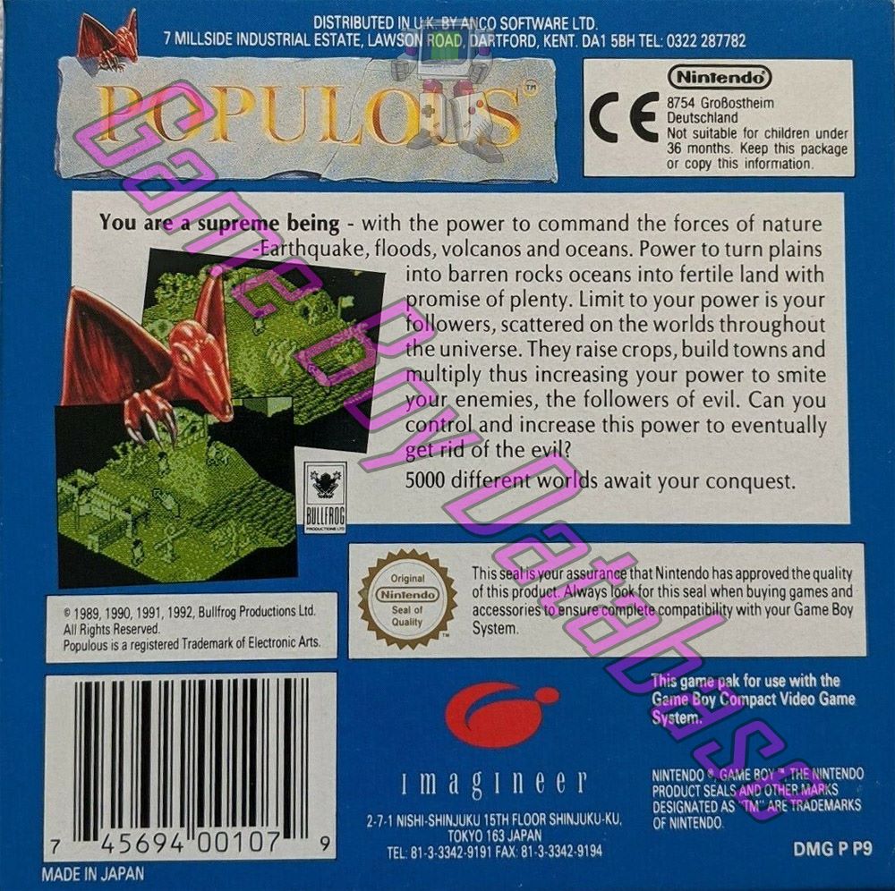 Populous UKV Back of the box