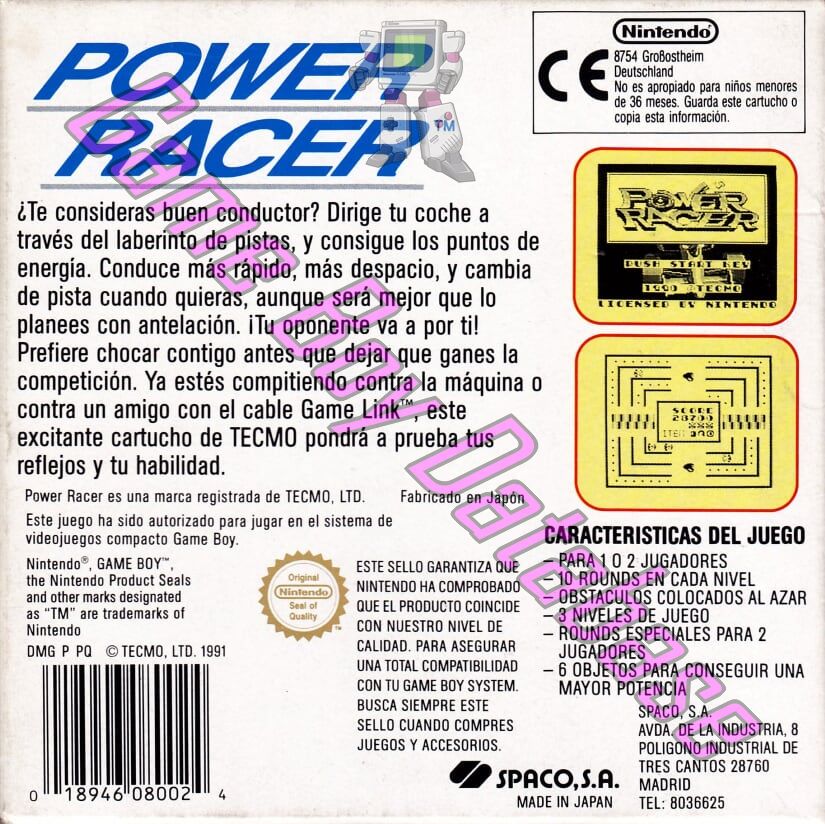 Power Racer ESP Back of the box