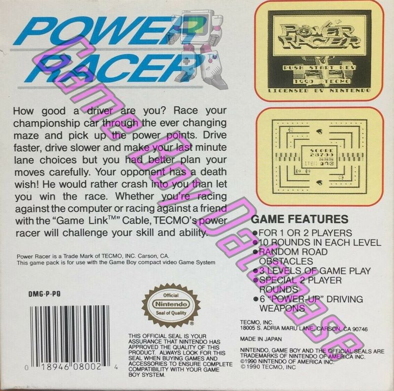 Power Racer USA Back of the box