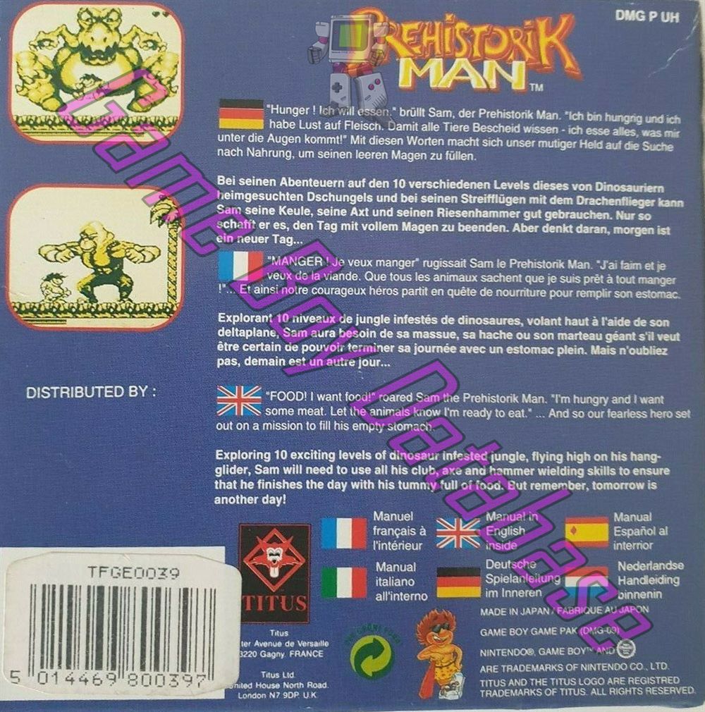 Prehistorik Man EUR Back of the box