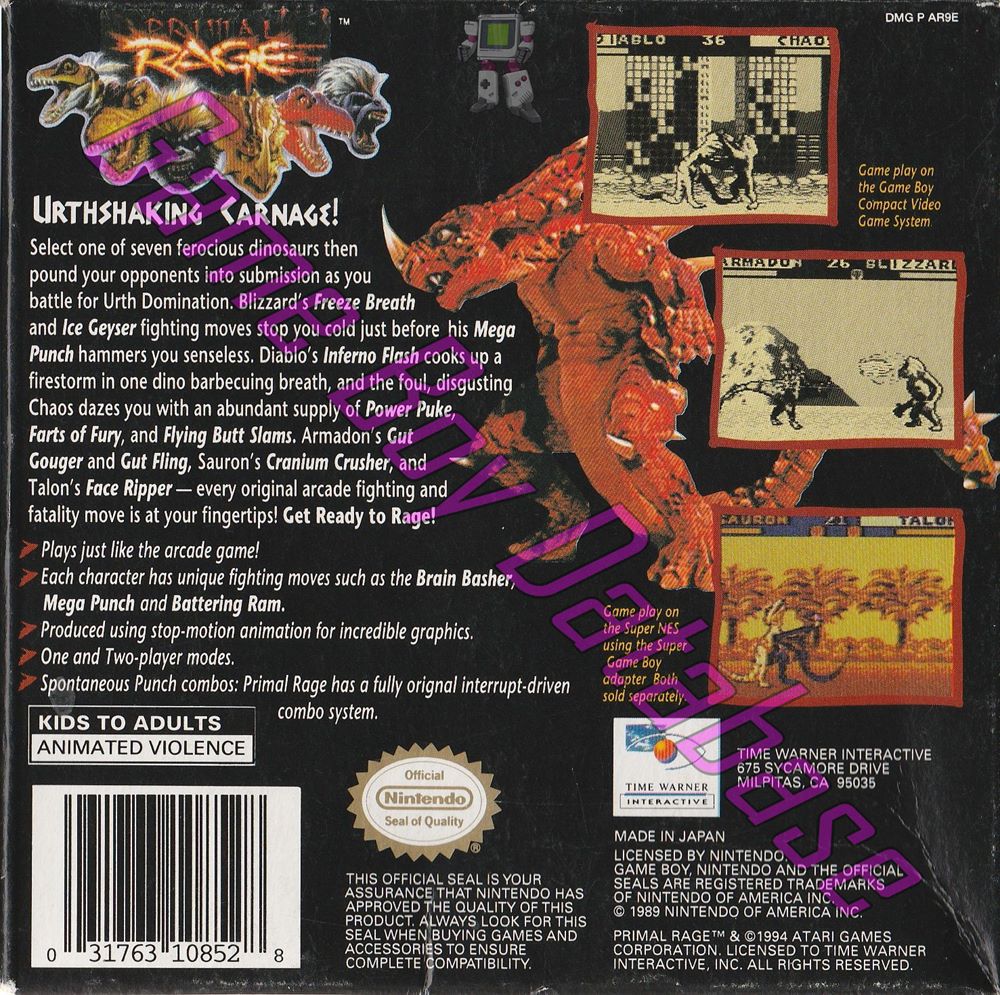 Primal Rage USA Back of the box