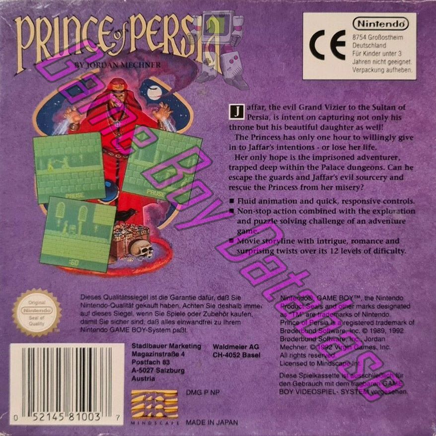 Prince of Persia FRG Back of the box