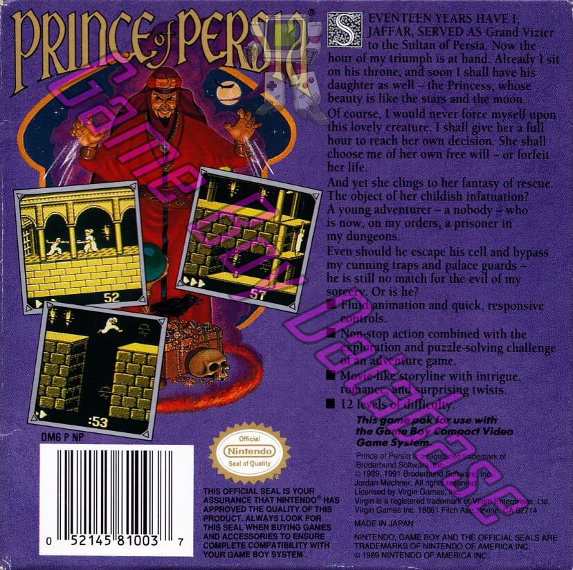 Prince of Persia USA Back of the box