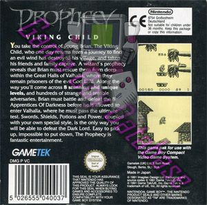 Prophecy Viking Child UKV Back of the box