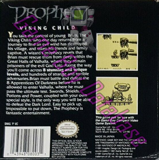 Prophecy Viking Child USA Back of the box