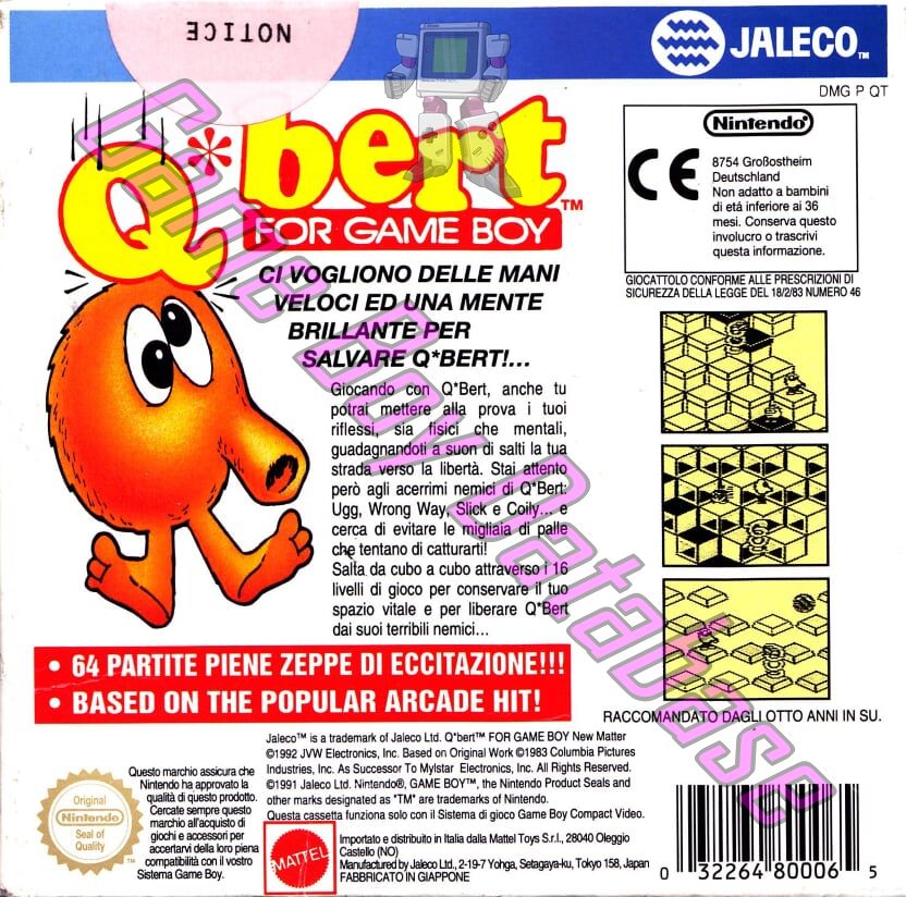 Q*Bert ITA Back of the box