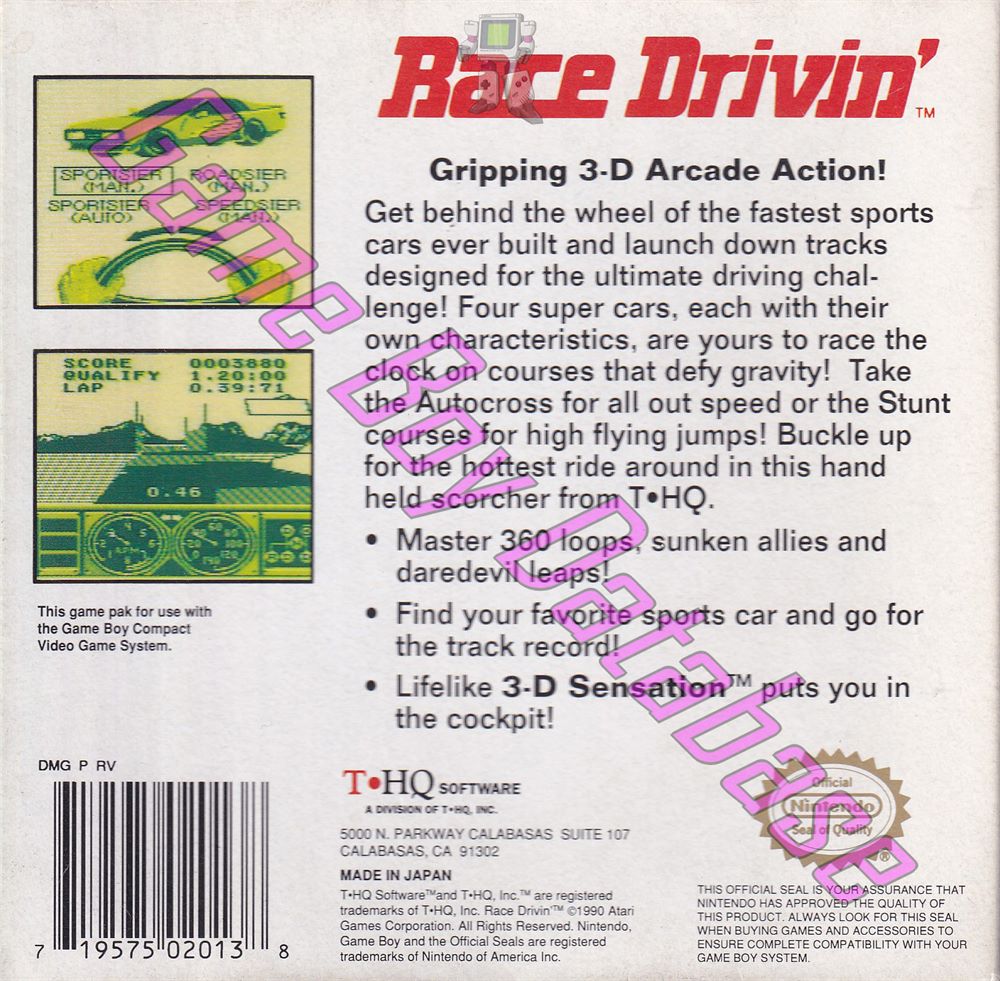 Race Drivin' USA Back of the box