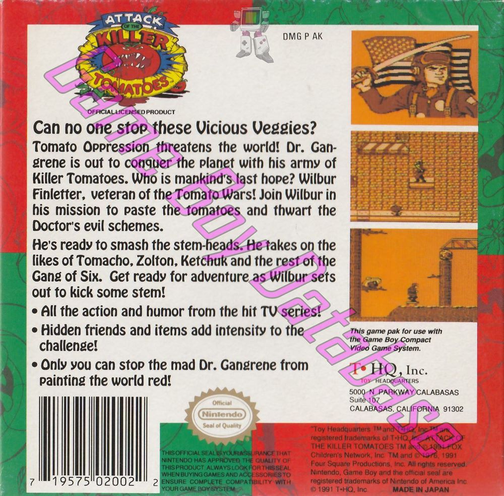 Attack of the Killer Tomatoes USA Back of the box