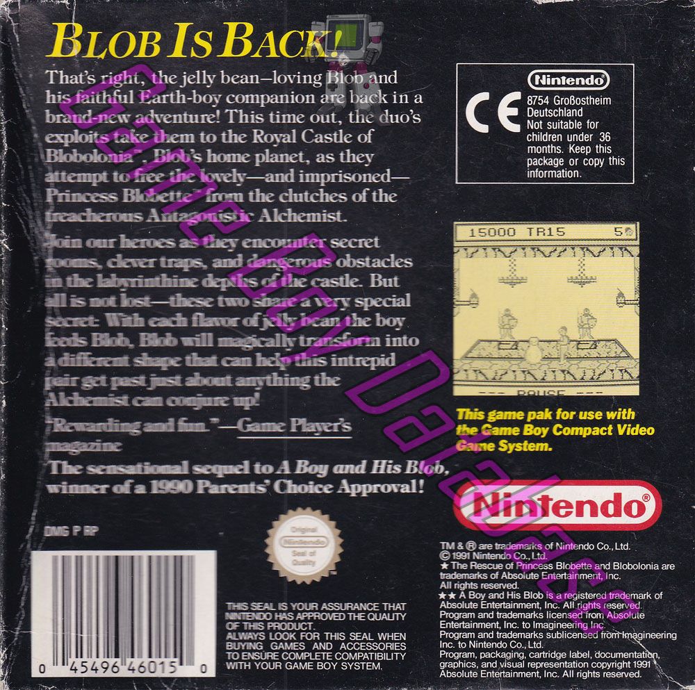 Rescue of Princess Blobette (David Crane's the) UKV Back of the box