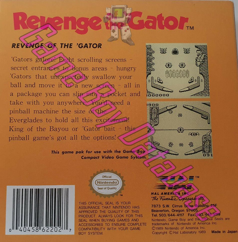 Revenge of the Gator USA Back of the box