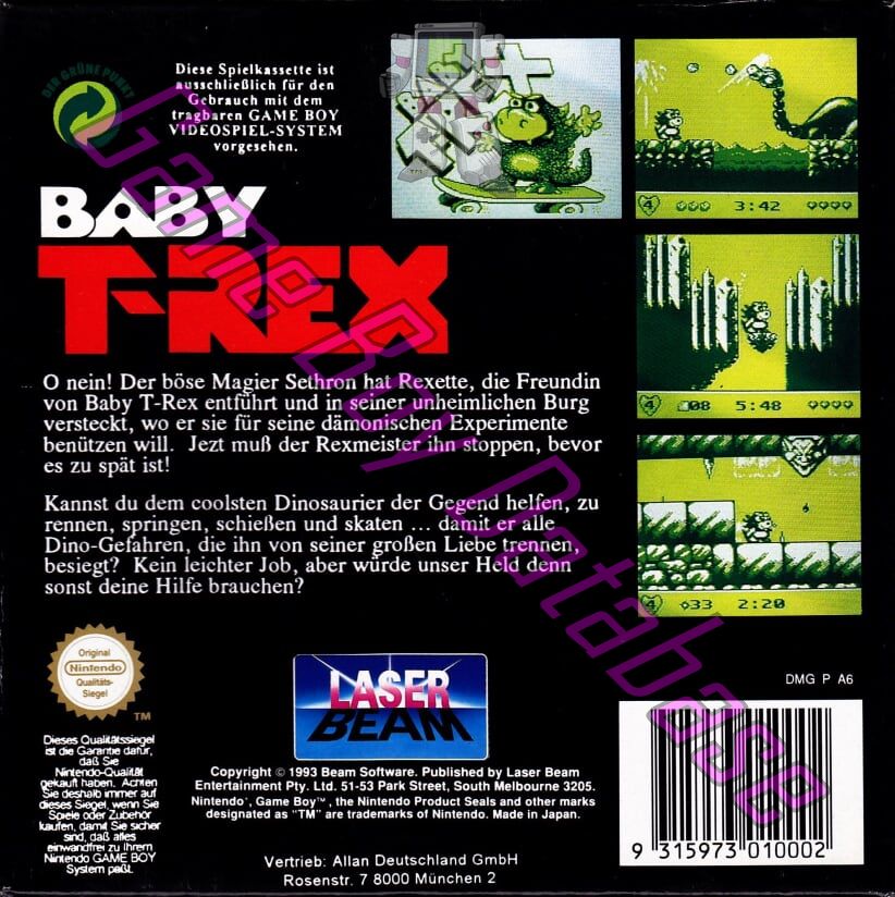 Baby T rex NOE Back of the box