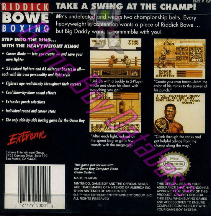 Riddick Bowe Boxing USA Back of the box