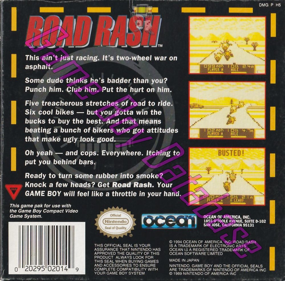 Road Rash USA Back of the box