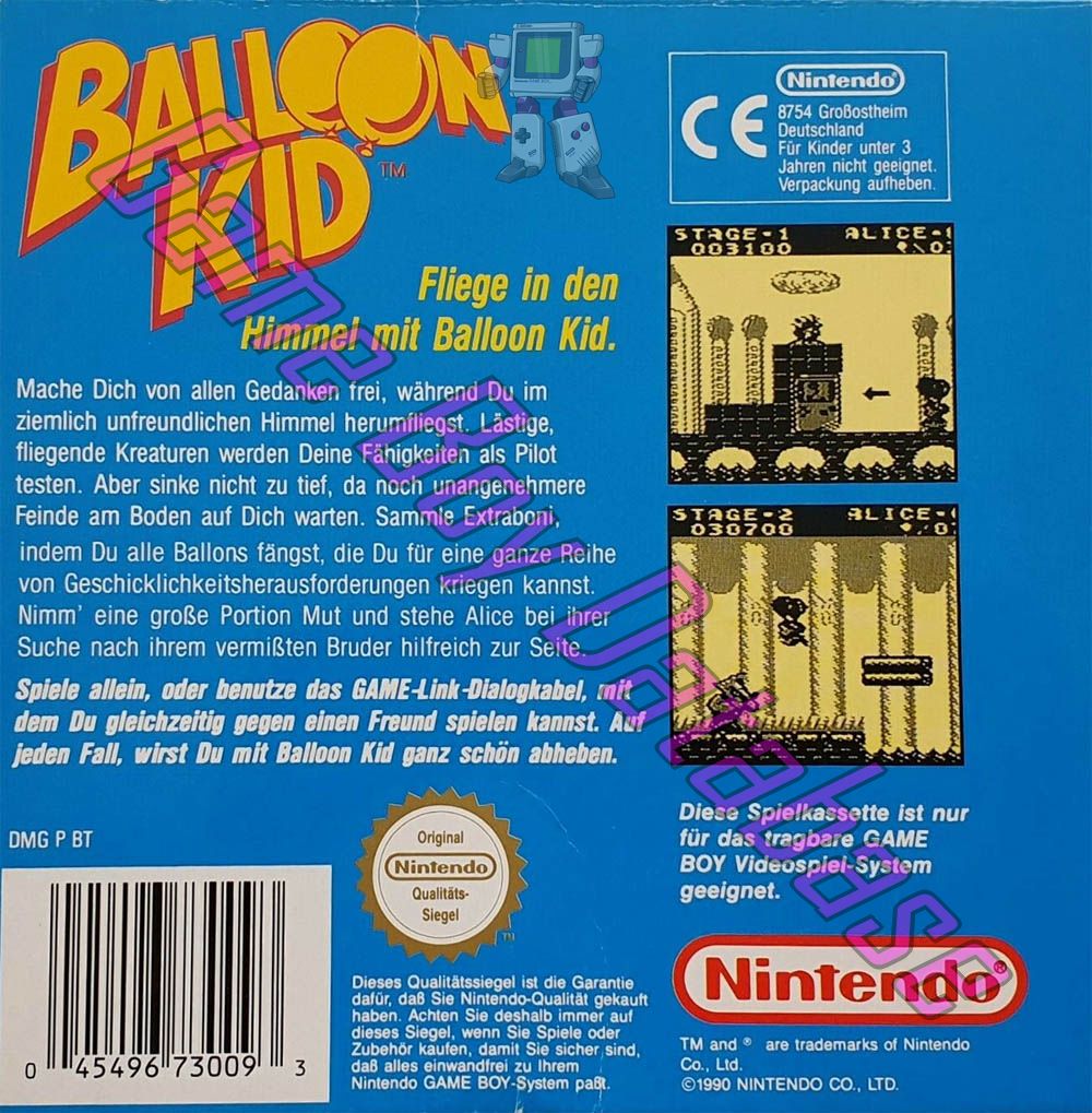 Balloon Kid NOE Back of the box