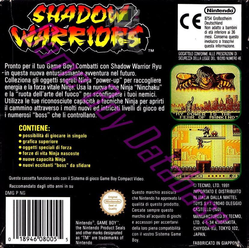 Shadow Warriors Ninja gaiden ITA Back of the box