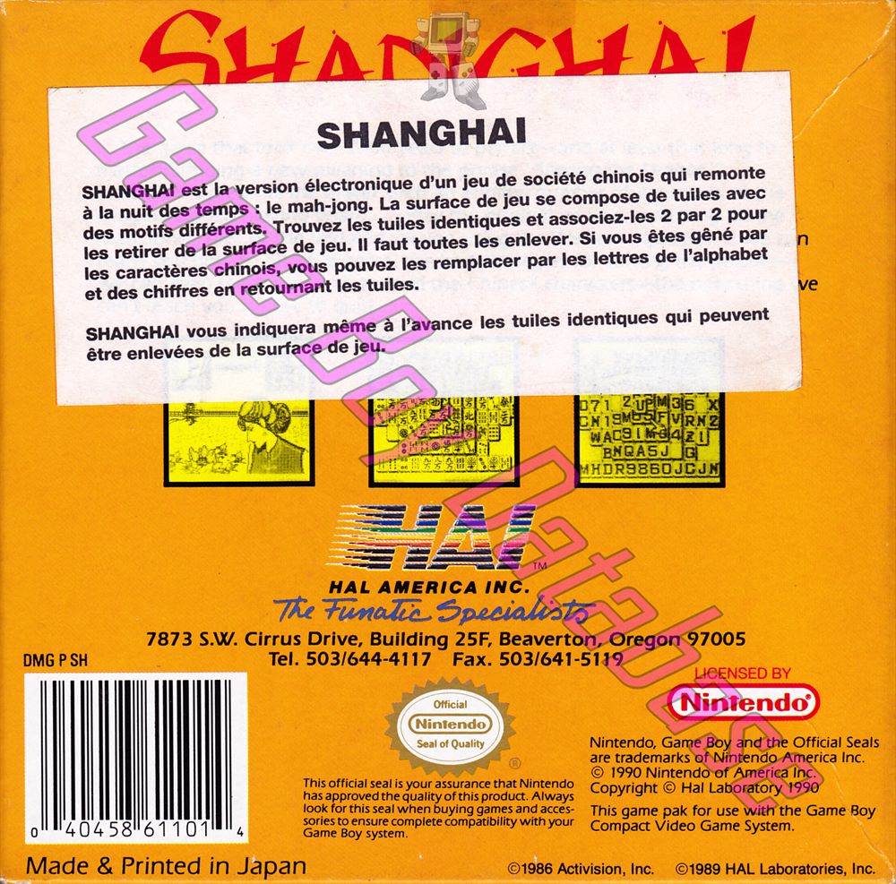 Shanghai USA Back of the box