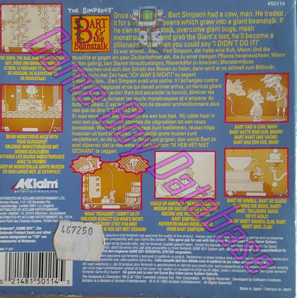 Simpsons Bart & the Beanstalk (the) UKV Back of the box