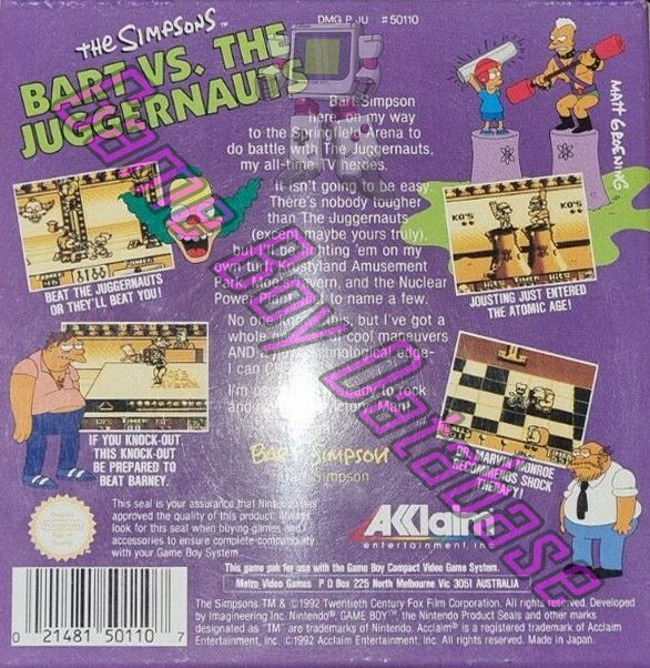 Simpsons Bart vs. the Juggernauts (the) AUS Back of the box