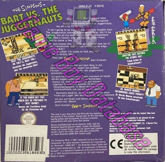 Simpsons Bart vs. the Juggernauts (the) UKV Back of the box