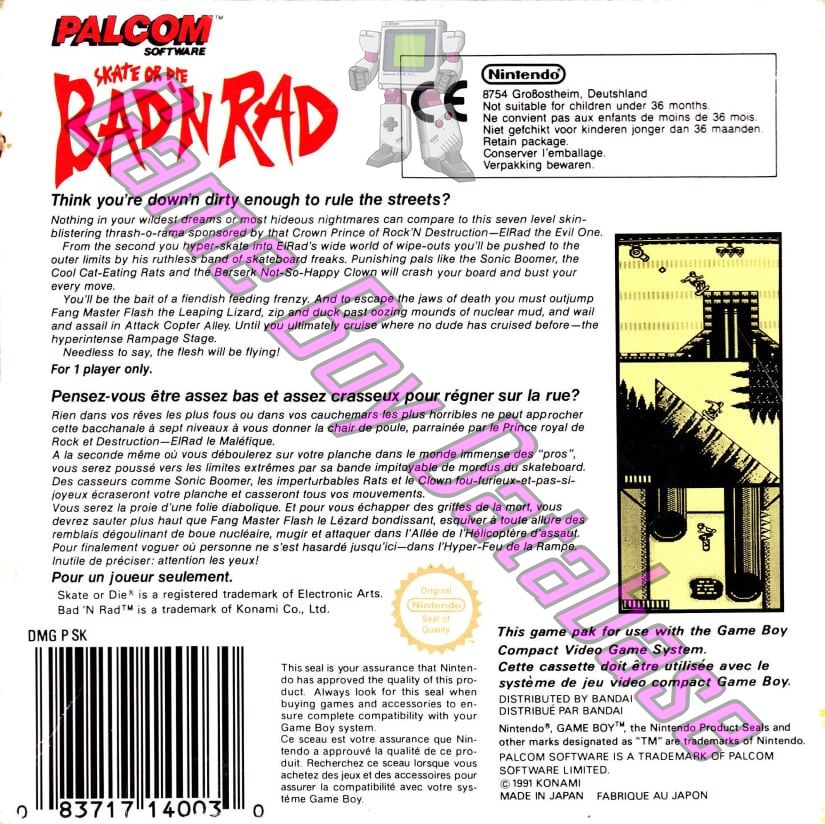 Bad'n Rad (Skate or Die) FAH Back of the box