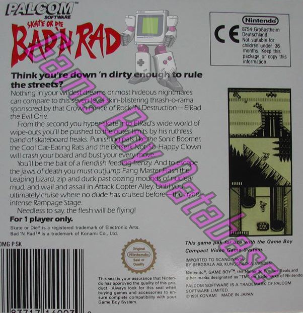 Bad'n Rad (Skate or Die) SCN Back of the box