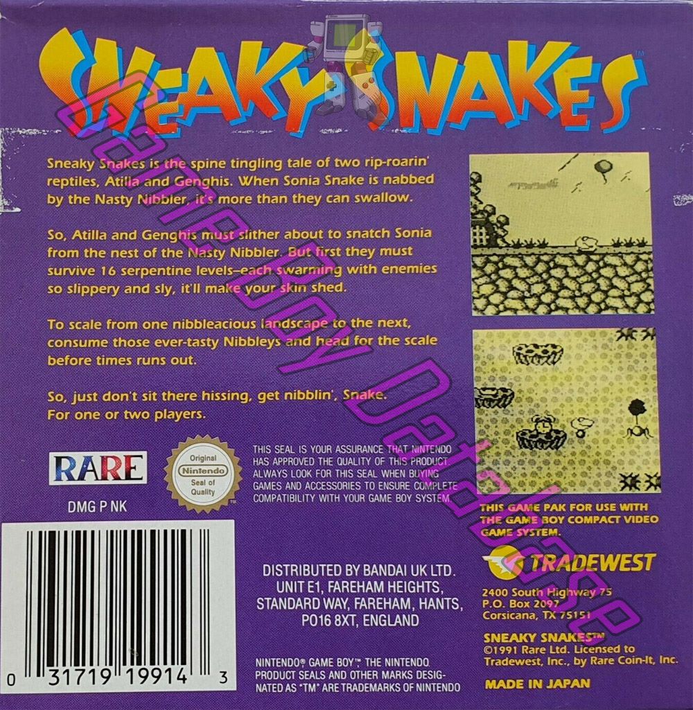 Sneaky Snakes UKV Back of the box