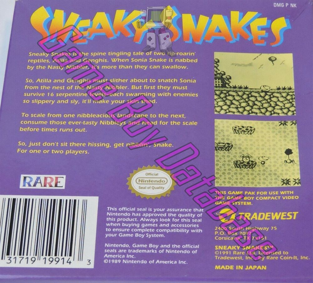 Sneaky Snakes USA Back of the box