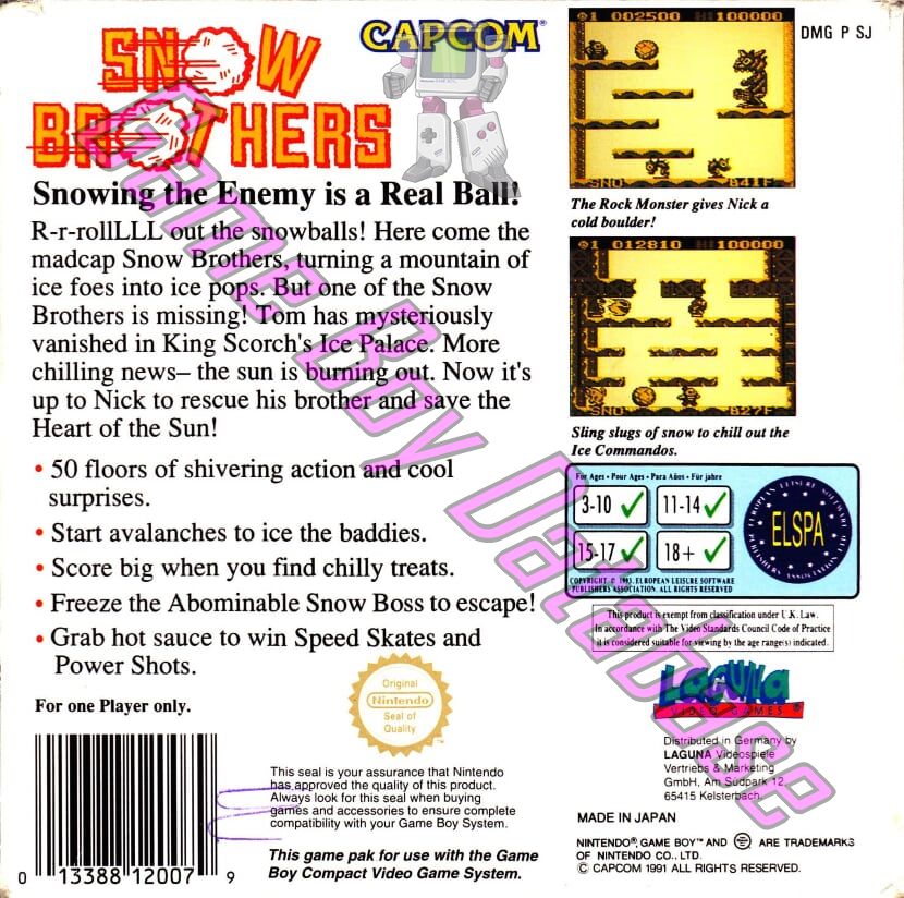 Snow Brothers Jr. UKV Back of the box