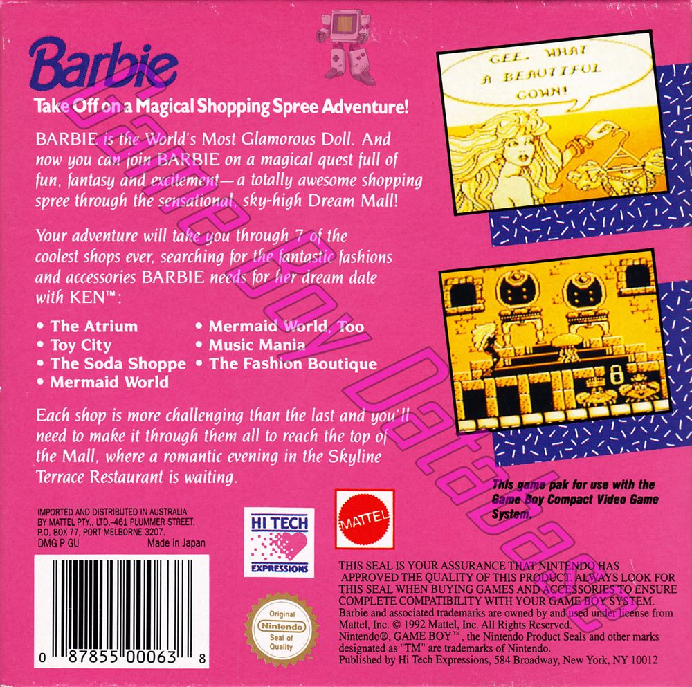 Barbie Game Girl AUS Back of the box