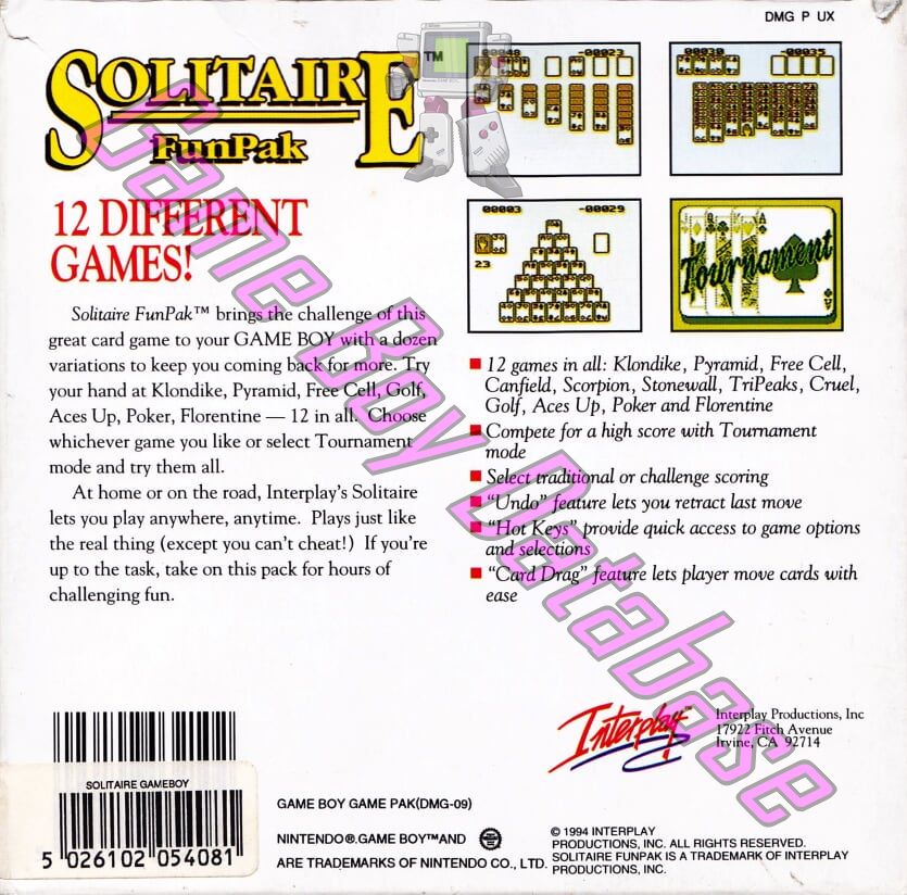 Solitaire Fun Pak UKV Back of the box