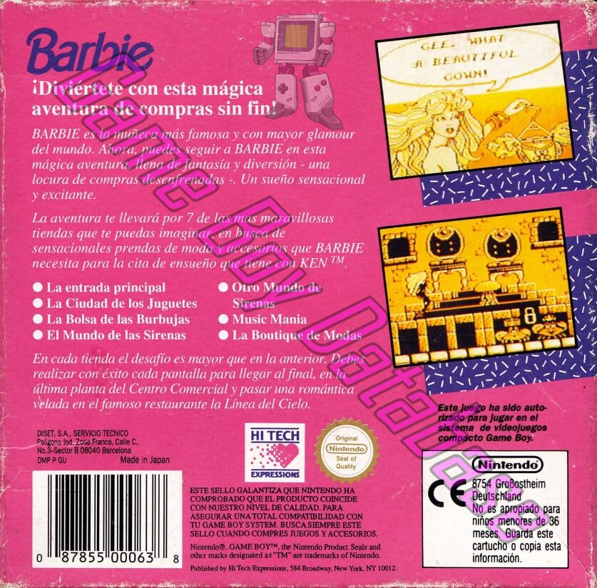 Barbie Game Girl ESP Back of the box