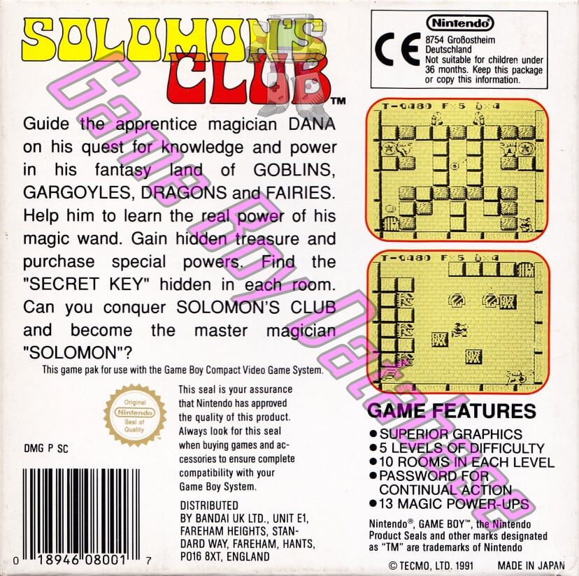 Solomon's Club UKV Back of the box