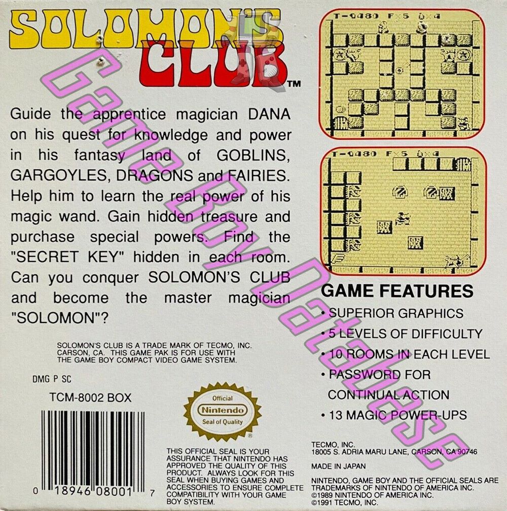 Solomon's Club USA Back of the box