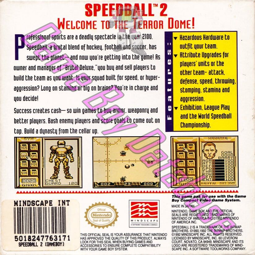 Speedball 2 USA Back of the box