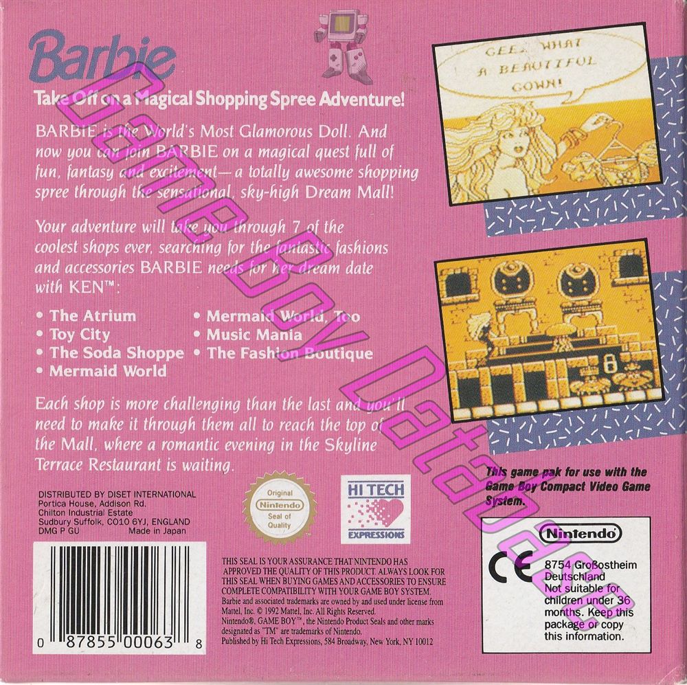 Barbie Game Girl UKV Back of the box