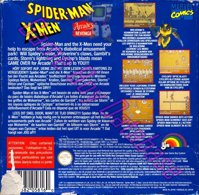 Spider-Man X-Men FAH Back of the box