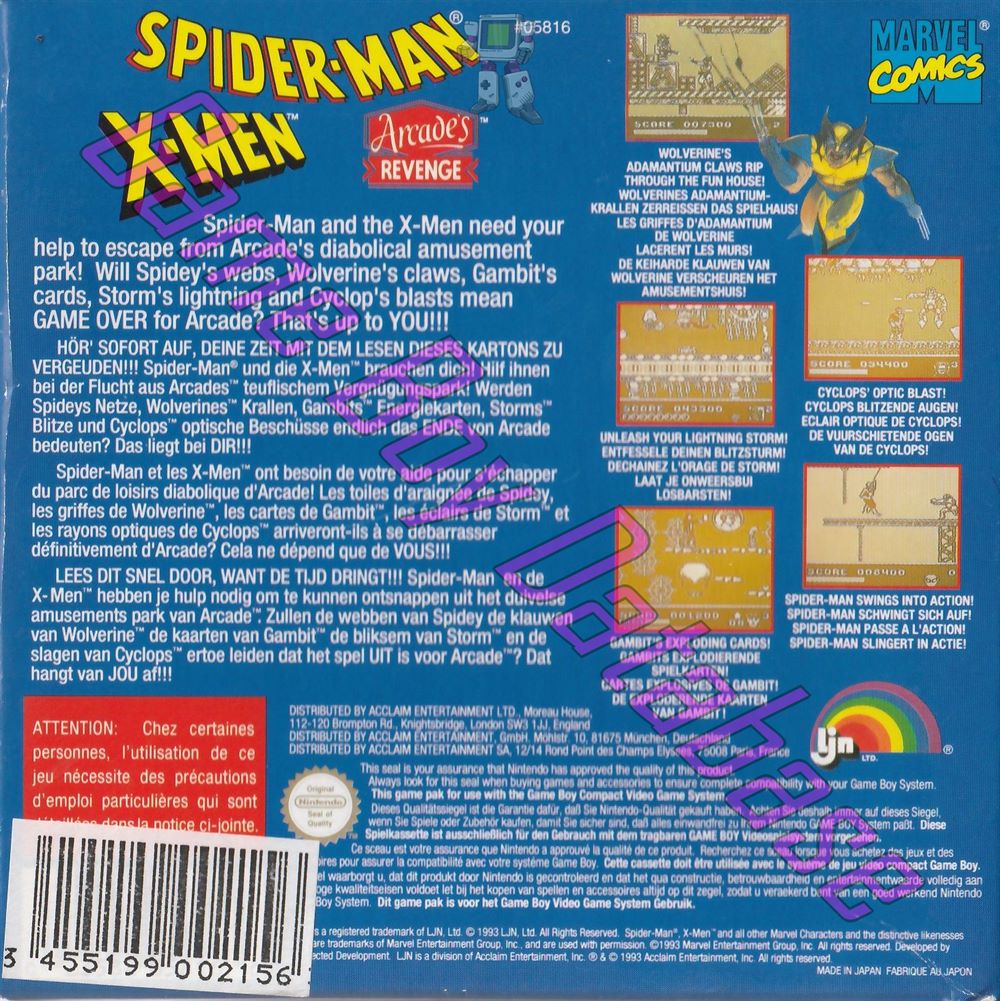 Spider-Man X-Men FAH-1 Back of the box