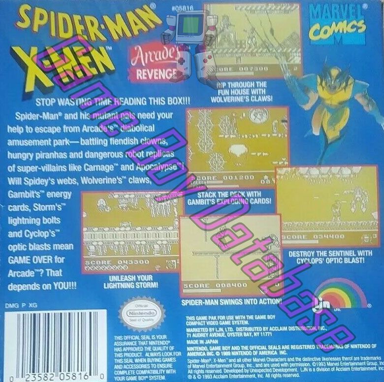 Spider-Man X-Men USA Back of the box