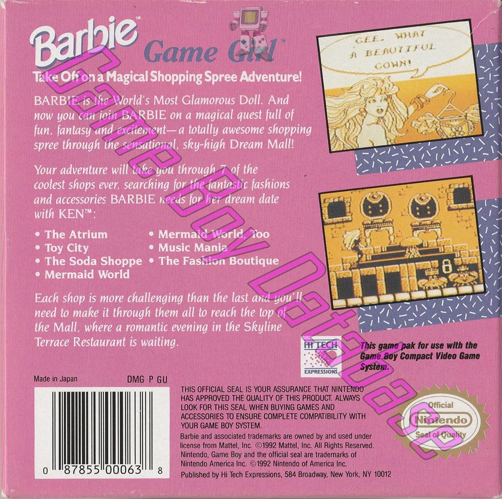 Barbie Game Girl USA Back of the box