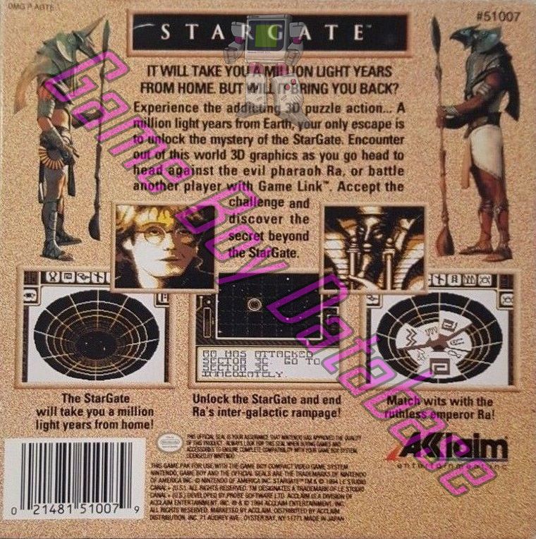 Stargate USA Back of the box