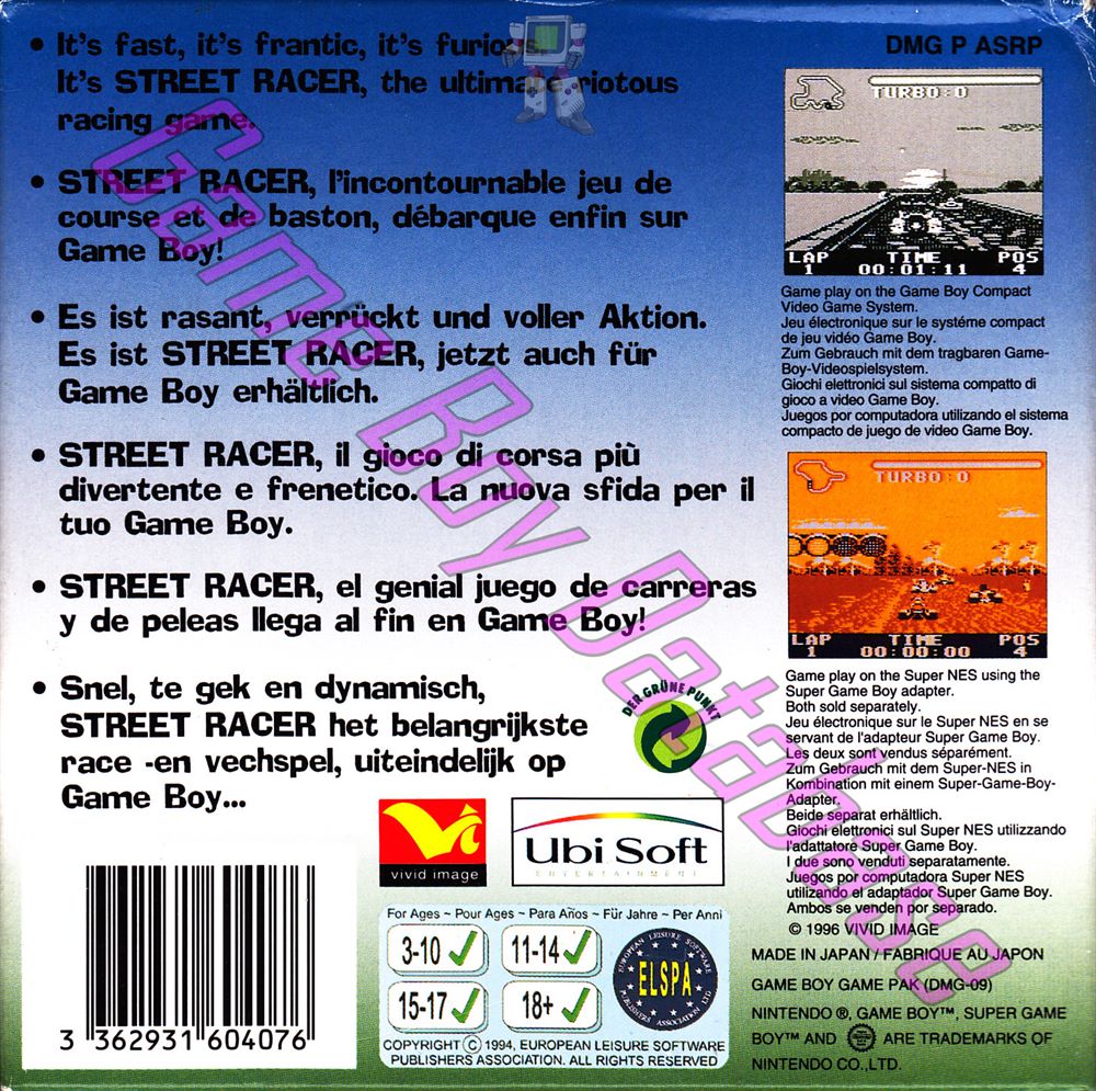 Street Racer EUR Back of the box