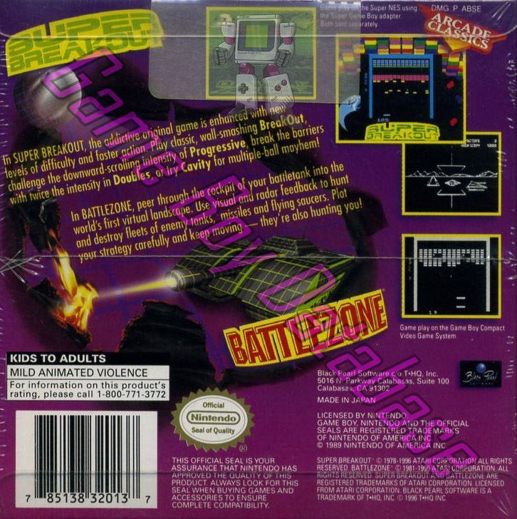 Super Break Out / Battle Zone USA Back of the box